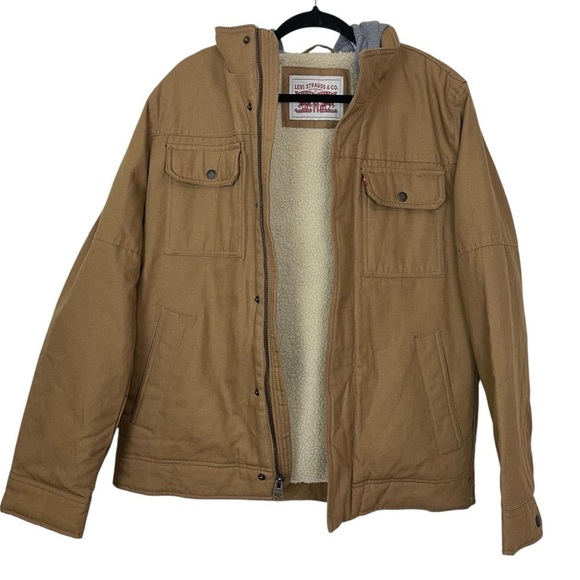 Levi's Military Mens Sherpa Lined Hooded Midweight Work Jacket Size Small Brown - Picture 5 of 11